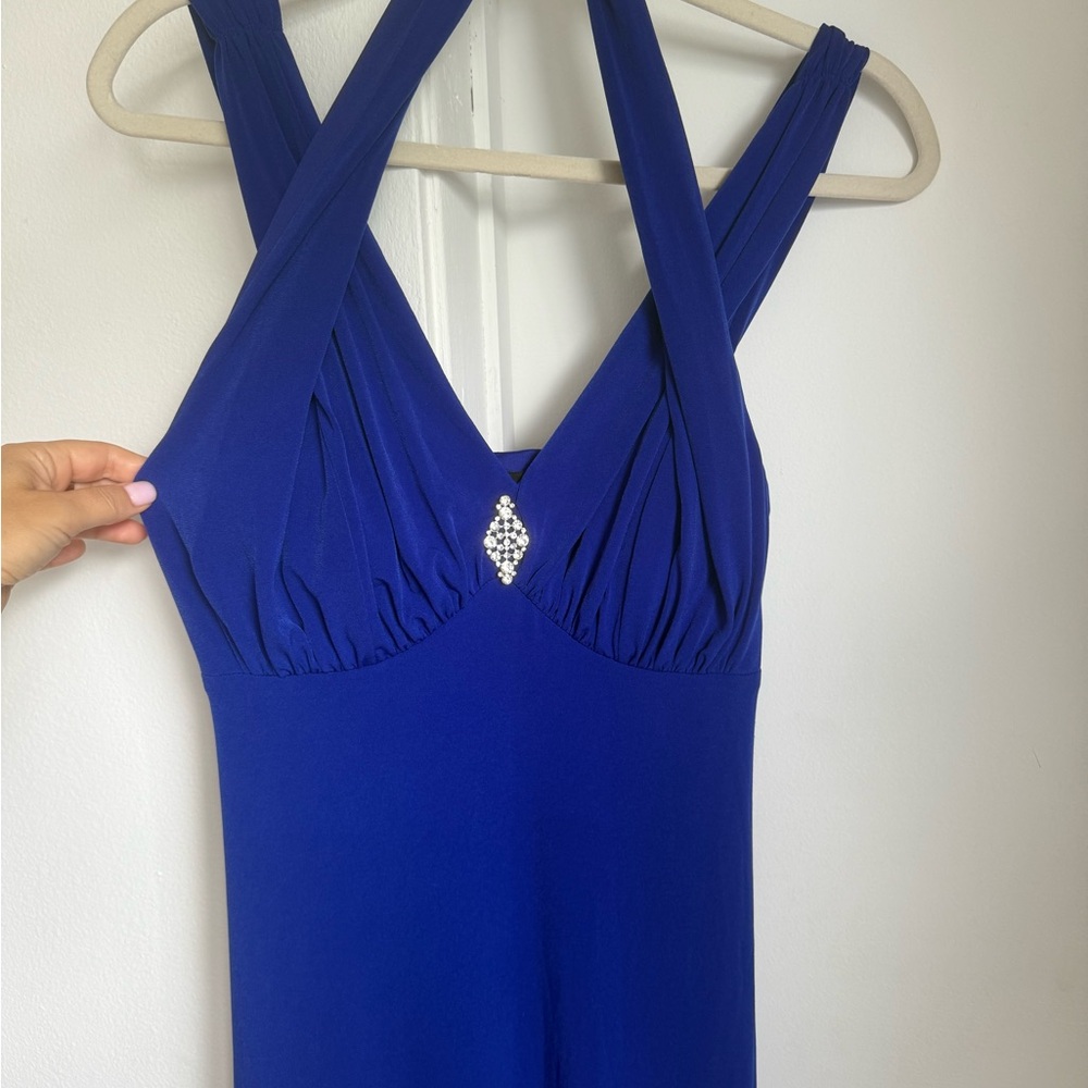 Connected Apparel Royal Blue Dress with Rhinestone Accent